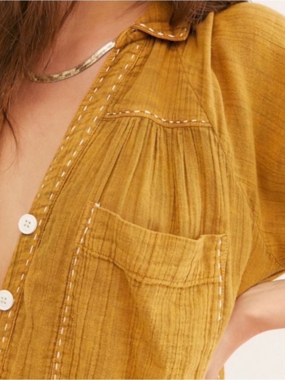 Free People Mustard Button-Front Midi Dress - Picture 2 of 5
